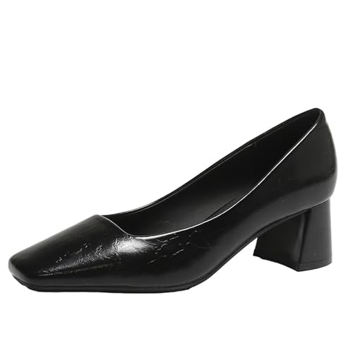 Chunky Heels Pumps Mit Blockabsatz Eckige Zehenkappe Sandalen Elegant 5cm Lässig Büroschuhe Dress Schuhe (schwarz,38) von WBITJDK