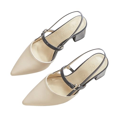 WBITJDK Pointed Toe Schuh Chunky Blockabsatz Niedrige Damen Slingpumps 6.5cm Lässig Büroschuhe Dress Schuhe (blau,41) von WBITJDK