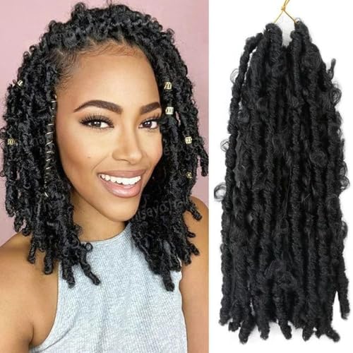 Synthetisches Häkelhaar, Distressed-Flechthaar, vorgeschleiftes Schwarz, unordentlich, weich, für Frauen, 1b, 14 Zoll, 8 Stück/Lot von WBLSPA