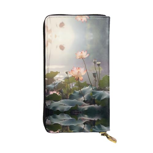 Clutch mit Lotusblumen-Motiv, bedruckt, 19,1 x 10,4 cm, Ledergeldbörse Clutch mit Lotusblumen-Motiv, bedruckt, 19,1 x 10,4 cm, Ledergeldbörse von WBQLSL