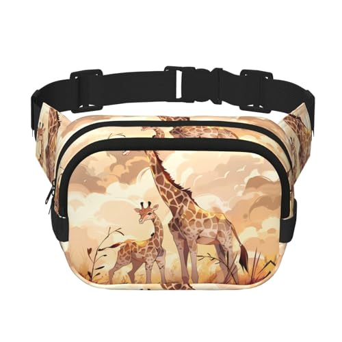 Giraffe Mutter und Kind Fitness Reise Umhängetasche, modische und lässige Hüfttasche, quadratische doppellagige Hüfttasche, Schwarz, Einheitsgröße, Schwarz, One Size von WBQLSL