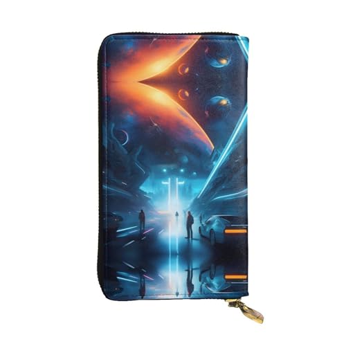 Science Fiction Future Pattern Leder Clutch (19,1 x 10,4 cm) – Münzkarten-Schlüsseletui von WBQLSL
