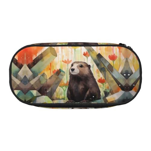 WBQLSL Abstraktes Groundhog Federmäppchen mit großem Fassungsvermögen, mehrschichtige Trennwand, Schreibwaren-Aufbewahrungstasche – Unisex-Lern-Bürobedarf von WBQLSL