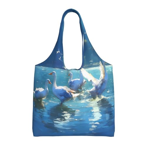 WBQLSL Bedruckte Schultertasche mit Gänseflocken, geeignet für robuste Canvas-Taschen, Einkaufstaschen, Schwarz, Einheitsgröße von WBQLSL