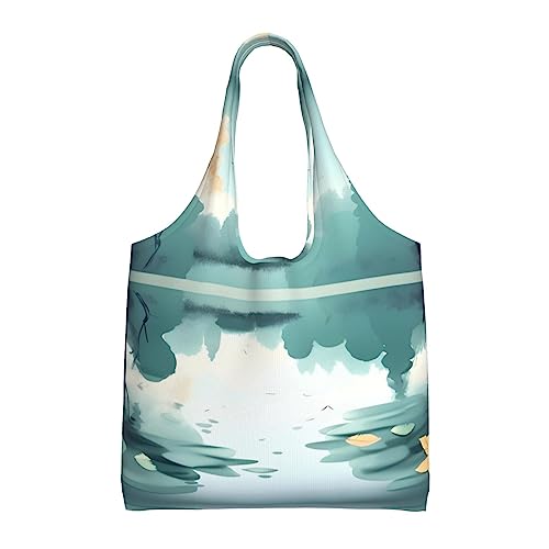 WBQLSL Bedruckte Schultertasche mit Motiv "Fallen Leaves on a tranquil see" – geeignet für robuste Leinentaschen, Einkaufstaschen, Schwarz, Einheitsgröße von WBQLSL