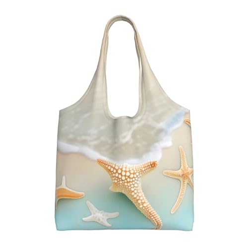 WBQLSL Bedruckte Schultertasche mit Strand-Seestern – geeignet für robuste Canvas-Taschen, Einkaufstaschen, Schwarz, Einheitsgröße von WBQLSL