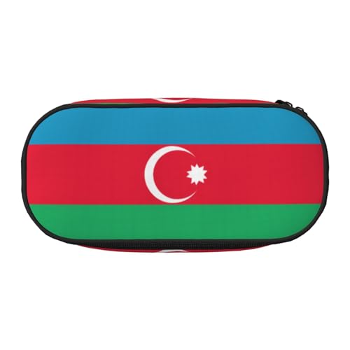 WBQLSL Bedrucktes Federmäppchen mit Flagge von Aserbaidschan – mehrschichtige Trennwand, geeignet für die Aufbewahrung von Campus- und Bürobedarf, Schwarz , Einheitsgröße, Kosmetikkoffer von WBQLSL