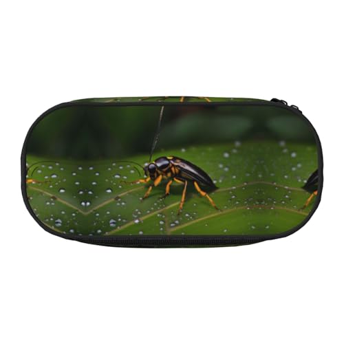 WBQLSL Bedrucktes Federmäppchen mit Insekten auf Blättern – mehrschichtige Trennwand, geeignet für die Aufbewahrung von Campus- und Bürobedarf, Schwarz , Einheitsgröße, Kosmetikkoffer von WBQLSL