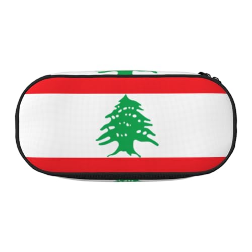 WBQLSL Bedrucktes Federmäppchen mit Libanon-Flagge – mehrlagiges Federmäppchen, geeignet für die Aufbewahrung von Campus- und Bürobedarf, Schwarz , Einheitsgröße, Kosmetikkoffer von WBQLSL