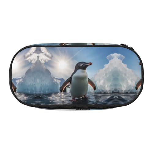 WBQLSL Bedrucktes Federmäppchen mit Pinguin-Beobachtung – mehrschichtige Trennwand, geeignet für die Aufbewahrung von Campus-Büro-Schreibwaren, Schwarz , Einheitsgröße, Kosmetikkoffer von WBQLSL