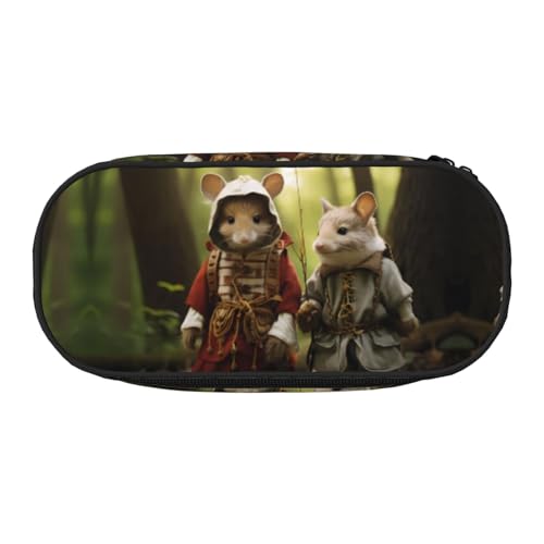 WBQLSL Bedrucktes Federmäppchen mit Rattenanthropomorphierung – mehrschichtige Trennwand, geeignet für die Aufbewahrung von Campus- und Bürobedarf, Schwarz , Einheitsgröße, Kosmetikkoffer von WBQLSL