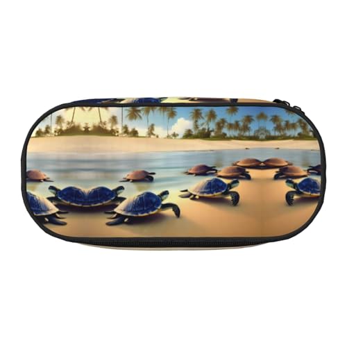 WBQLSL Bedrucktes Federmäppchen mit Schildkrötenmotiv – mehrschichtige Trennwand, geeignet für die Aufbewahrung von Campus- und Bürobedarf, Schwarz , Einheitsgröße, Kosmetikkoffer von WBQLSL