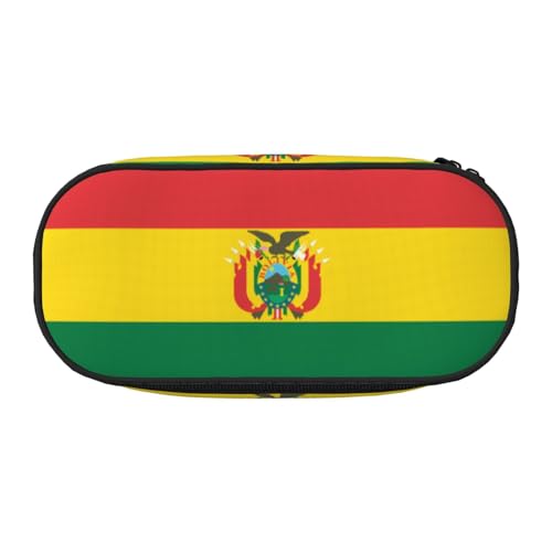 WBQLSL Bedrucktes Federmäppchen mit der Flagge von Bolivien, mehrlagiges Federmäppchen, geeignet für die Aufbewahrung von Campus- und Bürobedarf, Schwarz , Einheitsgröße, Kosmetikkoffer von WBQLSL