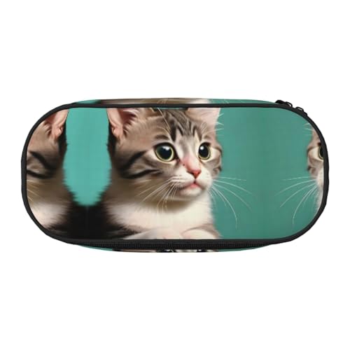 WBQLSL Bedrucktes Federmäppchen mit neugieriger Katze, mehrlagiges Federmäppchen, geeignet für die Aufbewahrung von Campus- und Bürobedarf, Schwarz , Einheitsgröße, Kosmetikkoffer von WBQLSL