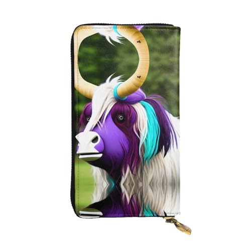 WBQLSL Bunte Geldbörse aus Leder mit Kuhkopf-Reißverschluss, 19,1 x 10,4 cm lang, mehrere Fächer und großes Fassungsvermögen, ein gutes Geschenk für Freunde von WBQLSL
