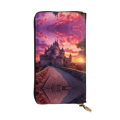 WBQLSL Castle at Sunset Geldbörse aus Leder mit Reißverschluss, 19,1 x 10,4 cm lange Clutch, mehrere Fächer und großes Fassungsvermögen, ein gutes Geschenk für Freunde von WBQLSL