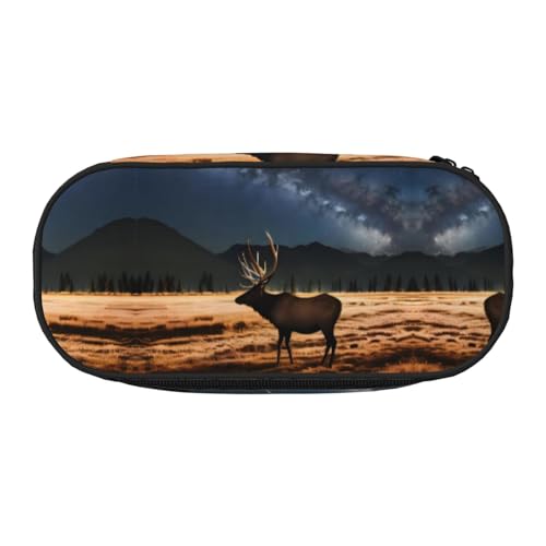 WBQLSL Elch auf der Wiese, großes Fassungsvermögen, mehrschichtige Trennwand, Schreibwaren-Aufbewahrungstasche – Unisex-Lern-Bürobedarf von WBQLSL