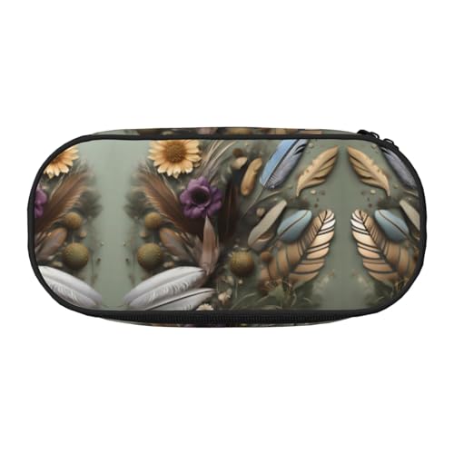 WBQLSL Federblumen-bedruckte Schreibwaren-Aufbewahrungstasche – mehrschichtiges Federmäppchen, tragbares Federmäppchen von WBQLSL