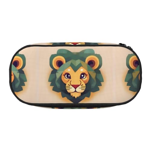 WBQLSL Federmäppchen mit Cartoon-Löwen-Motiv, mehrschichtige Trennwand, geeignet für die Aufbewahrung von Campus- und Bürobedarf, Schwarz , Einheitsgröße, Kosmetikkoffer von WBQLSL