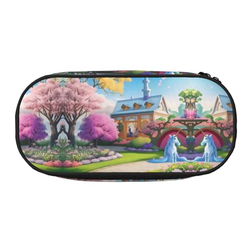 WBQLSL Federmäppchen mit Einhorn-Märchenmotiv, mehrlagiges Federmäppchen, geeignet für die Aufbewahrung von Campus- und Bürobedarf, Schwarz , Einheitsgröße, Kosmetikkoffer von WBQLSL