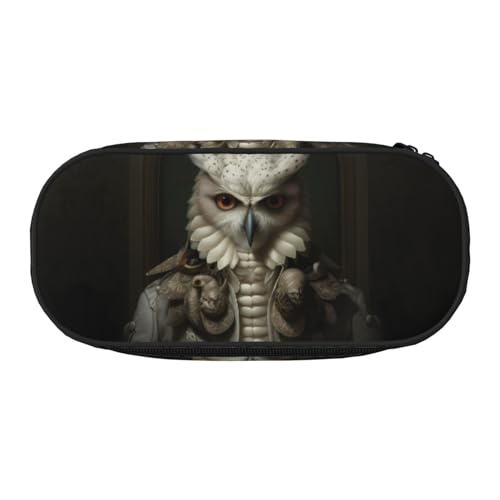 WBQLSL Federmäppchen mit Eulen-Motiv, Anthropomorphismus, bedruckt, mehrschichtige Trennwand, geeignet für die Aufbewahrung von Campus, Bürobedarf, Schwarz , Einheitsgröße, Kosmetikkoffer von WBQLSL