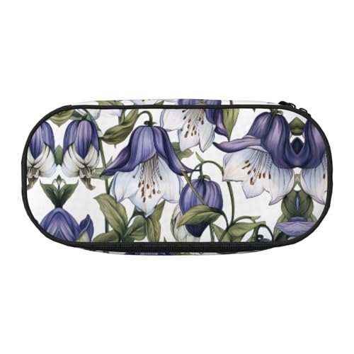 WBQLSL Federmäppchen mit Glockenblumen-Muster, großes Fassungsvermögen, mehrschichtige Trennwand, Schreibwaren-Aufbewahrungstasche – Unisex-Lern-Bürobedarf von WBQLSL