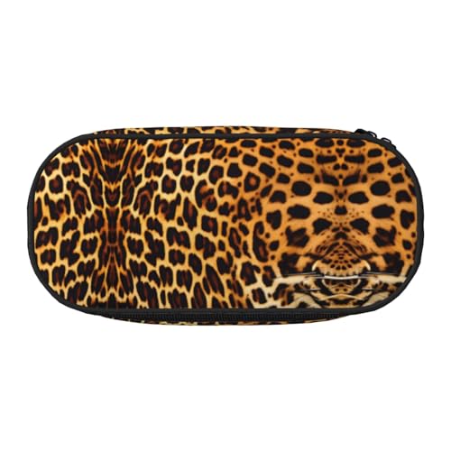 WBQLSL Federmäppchen mit Streifen auf Leoparden, großes Fassungsvermögen, mehrschichtige Trennwand, Schreibwaren-Aufbewahrungstasche – Unisex-Bürobedarf von WBQLSL