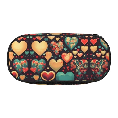 WBQLSL Federmäppchen mit buntem Herzen, großes Fassungsvermögen, mehrschichtige Trennwand, Schreibwaren-Aufbewahrungstasche – Unisex-Bürobedarf von WBQLSL