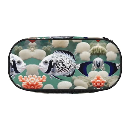 WBQLSL Federmäppchen mit tropischen Fischen, mehrschichtige Trennwand, geeignet für die Aufbewahrung von Campus- und Bürobedarf, Schwarz , Einheitsgröße, Kosmetikkoffer von WBQLSL