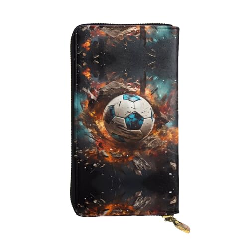 WBQLSL Firecracker Soccer Leder-Geldbörse mit Reißverschluss, 19,1 x 10,4 cm lange Clutch, mehrere Fächer und großes Fassungsvermögen, ein gutes Geschenk für Freunde von WBQLSL