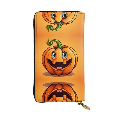 WBQLSL Geldbörse aus Leder mit Cartoon-Kürbis-Bildern, 19,1 x 10,4 cm lang, mehrere Fächer und großes Fassungsvermögen, ein gutes Geschenk für Freunde von WBQLSL