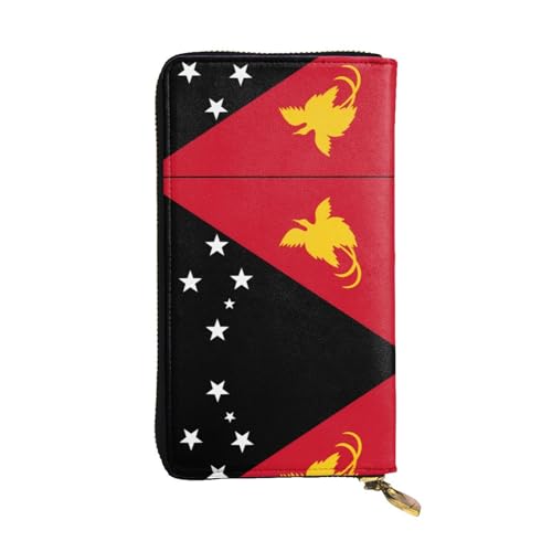 WBQLSL Geldbörse aus Leder mit Flagge von Papua-Neuguinea, Reißverschluss, 19,1 x 10,4 cm lang, mehrere Fächer und großes Fassungsvermögen, ein gutes Geschenk für Freunde von WBQLSL