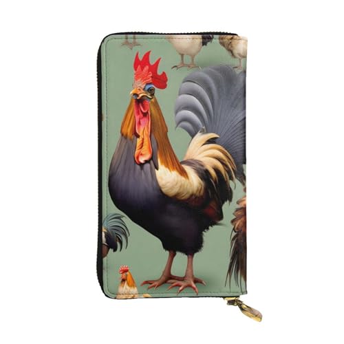 WBQLSL Geldbörse aus Leder mit Hahn- und Huhn-Reißverschluss, 19,1 x 10,4 cm lang, mehrere Fächer und großes Fassungsvermögen, ein gutes Geschenk für Freunde von WBQLSL