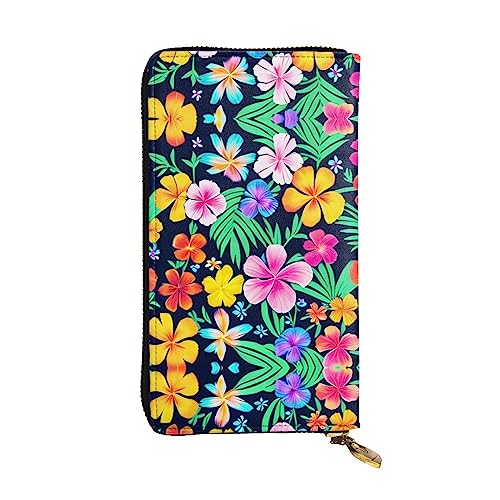WBQLSL Geldbörse aus Leder mit buntem Blumenmuster, 19,1 x 10,4 cm lang, mehrere Fächer und großes Fassungsvermögen, ein gutes Geschenk für Freunde von WBQLSL
