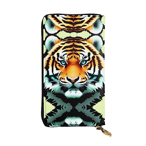 WBQLSL Geldbörse aus Leder mit kleinem Tigerkopf, 19,1 x 10,4 cm lang, mehrere Fächer und großes Fassungsvermögen, ein gutes Geschenk für Freunde von WBQLSL
