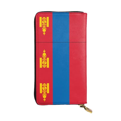 WBQLSL Geldbörse aus Leder mit mongolischer Flagge, 19,1 x 10,4 cm lang, mehrere Fächer und großes Fassungsvermögen, ein gutes Geschenk für Freunde von WBQLSL