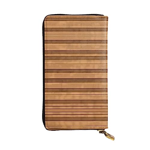 WBQLSL Geldbörse aus Leder mit origineller Holzstruktur, Reißverschluss, 19,1 x 10,4 cm lang, mehrere Fächer und großes Fassungsvermögen, ein gutes Geschenk für Freunde von WBQLSL