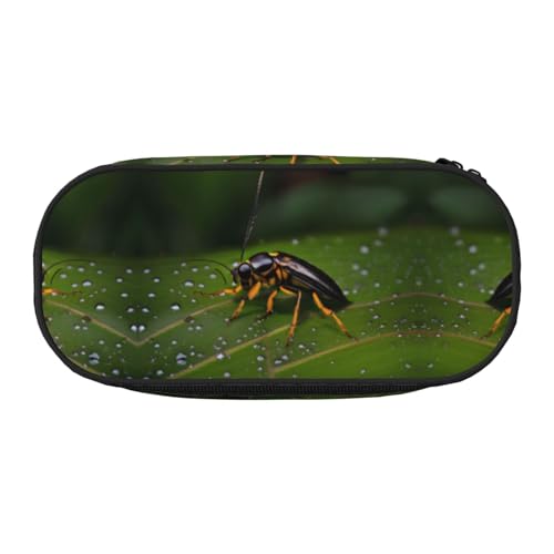 WBQLSL Insekten auf Blättern Federmäppchen mit großem Fassungsvermögen, mehrschichtige Trennwand, Schreibwaren-Aufbewahrungstasche – Unisex-Bürobedarf von WBQLSL