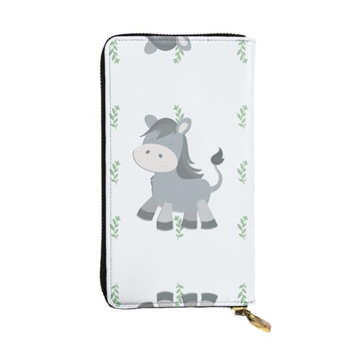 WBQLSL Leder-Geldbörse mit lächelndem Esel, 19,1 x 10,4 cm lang, mehrere Fächer und großes Fassungsvermögen, ein gutes Geschenk für Freunde von WBQLSL