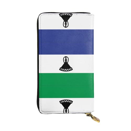WBQLSL Ledergeldbörse mit Flagge von Lesotho mit Reißverschluss, 19,1 x 10,4 cm lang, mehrere Fächer und großes Fassungsvermögen, ein gutes Geschenk für Freunde von WBQLSL