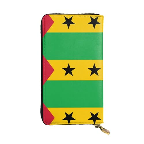 WBQLSL Ledergeldbörse mit Flagge von Sao Tome und Principe, 19,1 x 10,4 cm lang, mehrere Fächer und großes Fassungsvermögen, ein gutes Geschenk für Freunde von WBQLSL