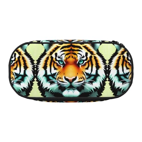 WBQLSL Little Fat Tiger Head Bedrucktes Federmäppchen – mehrschichtiges Federmäppchen, geeignet für die Aufbewahrung von Campus- und Bürobedarf, Schwarz , Einheitsgröße, Kosmetikkoffer von WBQLSL