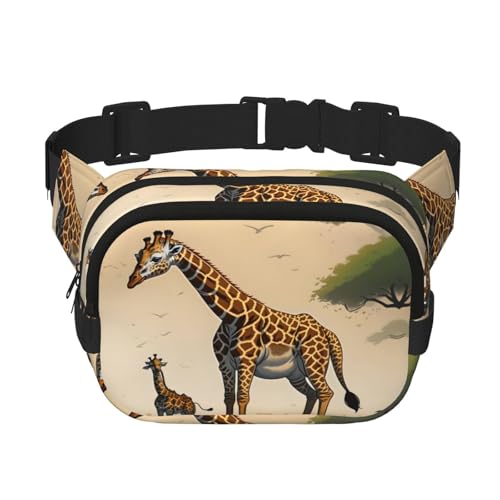 WBQLSL Mutter und Kind Giraffe gemusterte stilvolle Hüfttasche leichte Reise Sporttasche wasserdicht und verschleißfest von WBQLSL