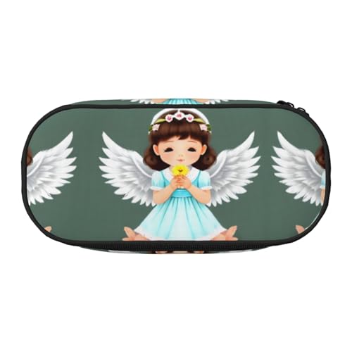 WBQLSL Niedliches Federmäppchen mit kleinem Engel – mehrschichtiges Federmäppchen, geeignet für die Aufbewahrung von Campus-Büro-Schreibwaren, Schwarz , Einheitsgröße, Kosmetikkoffer von WBQLSL