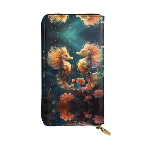 WBQLSL Schöne Seepferdchen-Geldbörse mit Reißverschluss, 19,1 x 10,4 cm lange Clutch, mehrere Fächer und großes Fassungsvermögen, ein gutes Geschenk für Freunde von WBQLSL