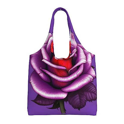 WBQLSL Schultertasche mit Fuchsia-Rosen-Motiv, geeignet für robuste Canvas-Taschen, Einkaufstaschen, Schwarz, Einheitsgröße von WBQLSL