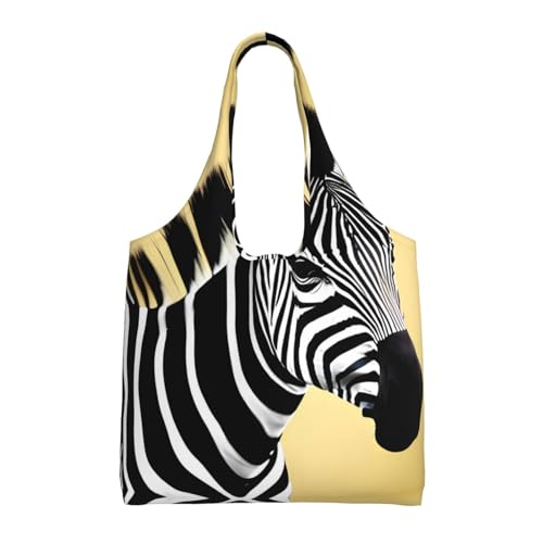 WBQLSL Schultertasche mit Zebramuster in Schwarz und Weiß, geeignet für robuste Leinentaschen, Einkaufstaschen, Schwarz, Einheitsgröße von WBQLSL