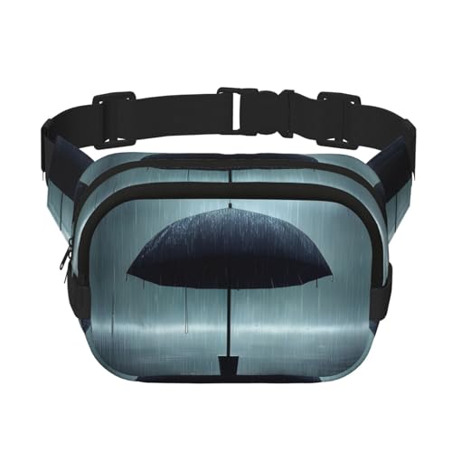 WBQLSL Schwarzer Regenschirm im Regen gemustert, stilvolle Hüfttasche, leichte Reise-Sporttasche, wasserdicht und verschleißfest von WBQLSL