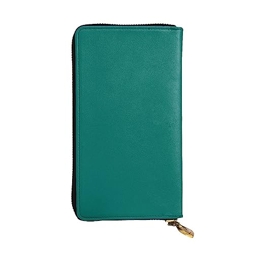 WBQLSL Solide dunkelgrüne Geldbörse aus Leder mit Reißverschluss, 19,1 x 10,4 cm lange Clutch, mehrere Fächer und großes Fassungsvermögen, ein gutes Geschenk für Freunde von WBQLSL
