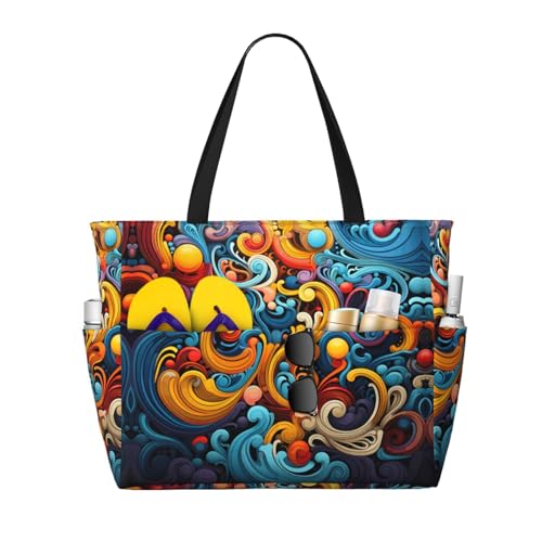 WBQLSL Strand-Reisetasche mit buntem Streifenmuster für Fitnessstudio/Schwimmbad/Supermarkteinkauf/Kurztrip WBQLSL Strand-Reisetasche mit buntem Streifenmuster für Fitnessstudio/Schwimmbad/Supermarkteinkauf/Kurztrip von WBQLSL
